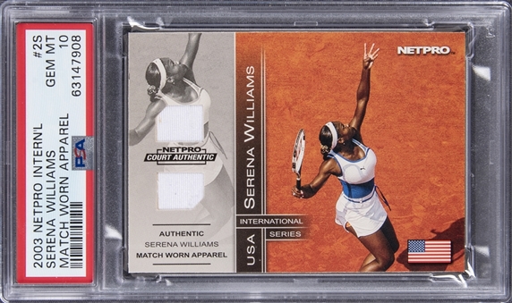 2003 NetPro International Match Worn Apparel #2S Serena Williams Patch Card (#005/100) - PSA GEM MT 10